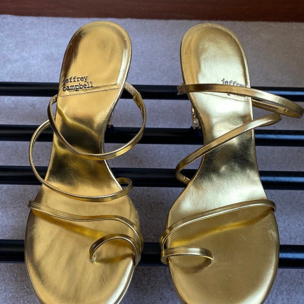 JEFFREY CAMPBELL Women Metallic Gold S Shaped Heel Sandals - NEW NWOB Size: 8 Me - Picture 2 of 7